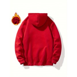 Men'S Casual King Crown Print Hoodie, 100% Polyester Long Sleeve Sweatshirt, Winter Knit Fabric with Slight Stretch, Regular Fit Hooded Top, 200g/m² - Trendy American Style Clothing Gift