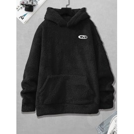 [Cozy Fleece Hoodie] Soft, Warm Men's Cozy Fleece Hoodie with Kangaroo Pocket | Beige Pullover for Fall/Winter, Casual Long Sleeve Sweatshirt with Elastic Cuffs | Plush Texture, Perfect for Outdoor or Indoor Wear, Winter Apparel