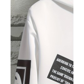 2-Pack Men'S Casual Long Sleeve Hooded Sweatshirts, Polyester Knit Fabric with Slight Stretch, Regular Fit, Alphabet Pattern, Sports Style Hooded Pullover for Outdoor, Leisure & Athletic Wear