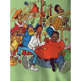 Lime Green Men's 3D Funny Cartoon Graphic Hooded Sweatshirt with Music Band & Retro TV Print, Soft Warm Pullover for Autumn Winter Casual Wear, Machine Washable Digital Hoodie for Themed Parties & Everyday Outfits