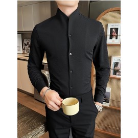 Premium Zhongshan Shirt for Men, Long Sleeve New Spring/Autumn Collection Chinese Style Stand Collar Casual Handsome Dress