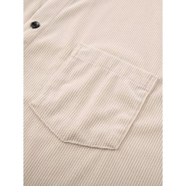 [Men's Corduroy Shirt Jacket] Bohemian Corduroy Shirt Jacket - Men's Solid Color Relaxed Fit Long Sleeve with Chest Pockets, Classic Collar & All-Season Versatile Style for Casual & Formal Wear, Durable Fabric