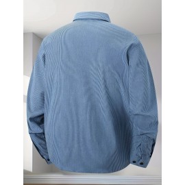 [Men's Corduroy Shirt Jacket] Bohemian Corduroy Shirt Jacket - Men's Solid Color Relaxed Fit Long Sleeve with Chest Pockets, Classic Collar & All-Season Versatile Style for Casual & Formal Wear, Durable Fabric