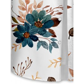Men'S Floral Print Short Sleeve Shirt - 3D Print Blue, Orange & Brown Flowers & Leaves, Casual Summer Style with Button-Up Collar, Lightweight Polyester Fabric for Casual Attire, Floral Shirt