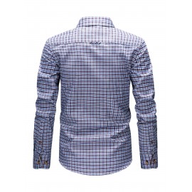 Men's Heavy-Duty Plaid Long Sleeve Dress Shirt - Winter Warmth Collar & Chest Pocket Button, Blue/White/Black/Brown Checkered Pattern, Loose Fit Casual & Formal Button-Up Coat Jacket-like Blazer (Machine Washable)