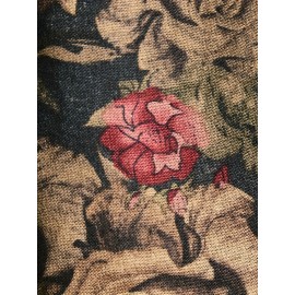 Men's Tropical Floral Print Button-Up Shirt - Short Sleeve, Black Base with Vibrant Red & Pink Roses, Casual Summer Style, Polyester Fabric, Machine Washable