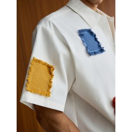 Men'S Summer Casual Color Block Patchwork Short Sleeve Shirt - Loose Fit, Button-Up Collared Blouse with Contrast Colorful Patches, Lightweight Non-Stretch Fabric for Casual Attire, Summer Casual Wear | Buttonup Shirt | Nonstretch Material