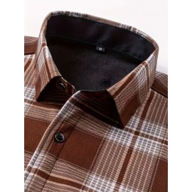 Autumn and Winter Thickened Fleece-Lined Men's Classic Outdoor Casual Home Office Wrinkle-Resistant Plaid Shirt with Multiple Pockets