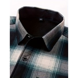 Autumn and Winter Thickened Fleece-Lined Men's Classic Outdoor Casual Home Office Wrinkle-Resistant Plaid Shirt with Multiple Pockets