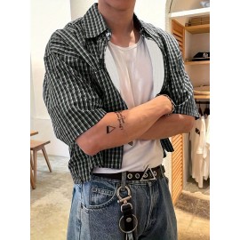 Casual Plaid Shirt for Men, Spring Summer Fall, Short Sleeve, Suitable for Casual Comfort, Holidays, Dates, and Daily Wear, 100% Polyester, Machine Washable, Not Dry Cleanable, WXY9331