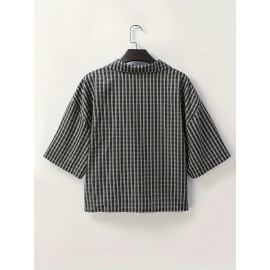 Casual Plaid Shirt for Men, Spring Summer Fall, Short Sleeve, Suitable for Casual Comfort, Holidays, Dates, and Daily Wear, 100% Polyester, Machine Washable, Not Dry Cleanable, WXY9331