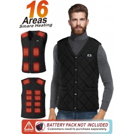 Men'S Autumn/Winter Warm Vest - 16 Zone Dual Control Temperature, 3-Speed Adjustable V-Neck Jacket with Pockets, Polyester for Outdoor & Casual Wear, Warm Vest