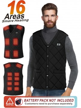 Men'S Autumn/Winter Warm Vest - 16 Zone Dual Control Temperature, 3-Speed Adjustable V-Neck Jacket with Pockets, Polyester for Outdoor & Casual Wear, Warm Vest