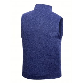 Men'S Cozy Fleece-Lined Sleeveless Vest - Maroon Zip-Up with Pockets, Retro Casual Style, Warm & Comfortable for Fall/Winter, Versatile Outdoor & Sporty Wear, Winter Vest, Sporty Vest, Minimalist Design, Soft Texture