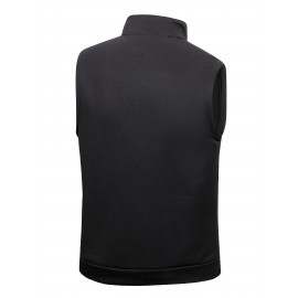 Men'S Cozy Fleece-Lined Sleeveless Vest - Maroon Zip-Up with Pockets, Retro Casual Style, Warm & Comfortable for Fall/Winter, Versatile Outdoor & Sporty Wear, Winter Vest, Sporty Vest, Minimalist Design, Soft Texture