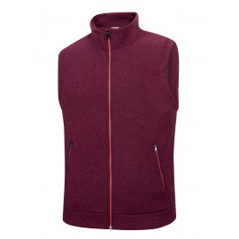 Men'S Cozy Fleece-Lined Sleeveless Vest - Maroon Zip-Up with Pockets, Retro Casual Style, Warm & Comfortable for Fall/Winter, Versatile Outdoor & Sporty Wear, Winter Vest, Sporty Vest, Minimalist Design, Soft Texture