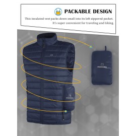 [Windproof Vest] Lightweight High Quality 33,000ft Men's Windproof Insulated Vest | Packable Stand Collar Sleeveless Jacket for Golf Running Tennis, Machine Washable Nylon-Lined Winter Outerwear, Casual Winter Wear