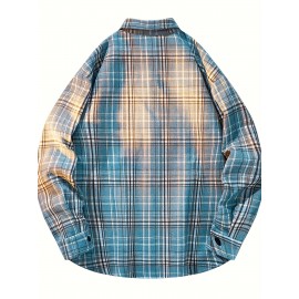 3pcs Men'S Scandinavian Vintage Plaid Shirt Set - Loose Fit, Breathable Rayon, Long Sleeve with Button-Up Design, Perfect for Fall & Spring Casual Wear, Casual Wear Shirts|Vintage Plaid Shirt|Asymmetrical Hemline, Thick