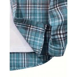 3pcs Men'S Scandinavian Vintage Plaid Shirt Set - Loose Fit, Breathable Rayon, Long Sleeve with Button-Up Design, Perfect for Fall & Spring Casual Wear, Casual Wear Shirts|Vintage Plaid Shirt|Asymmetrical Hemline, Thick