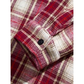 3pcs Men'S Scandinavian Vintage Plaid Shirt Set - Loose Fit, Breathable Rayon, Long Sleeve with Button-Up Design, Perfect for Fall & Spring Casual Wear, Casual Wear Shirts|Vintage Plaid Shirt|Asymmetrical Hemline, Thick