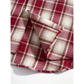 3pcs Men'S Scandinavian Vintage Plaid Shirt Set - Loose Fit, Breathable Rayon, Long Sleeve with Button-Up Design, Perfect for Fall & Spring Casual Wear, Casual Wear Shirts|Vintage Plaid Shirt|Asymmetrical Hemline, Thick