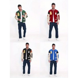 Men's Baseball Jacket with Athletic Dept. Embroidered Logo & Number 17 - Royal Blue & Beige Contrast Design, Baseball Collar, Machine Washable Casual Streetwear Jacket for Casual Attire