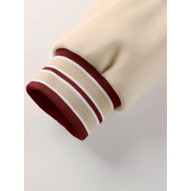 Men's Baseball Jacket with Athletic Dept. Embroidered Logo & Number 17 - Royal Blue & Beige Contrast Design, Baseball Collar, Machine Washable Casual Streetwear Jacket for Casual Attire