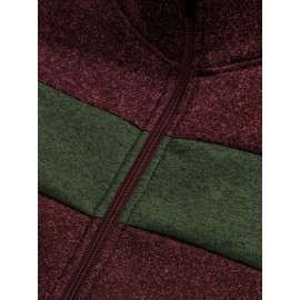 [Men's Color-Block Jacket] Color-Block Men's Knit Zip-Up Jacket | Regular Fit, Contrast Collar, Striped Design, Full-Zip Front, Ribbed Cuffs, Durable Fabric, Everyday Comfort Wear, Casual Outerwear