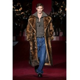 Men's New Style Faux Fox Fur Coat with Suit Collar Long Winter Windproof Warm Mink Overcoat in Large Size
