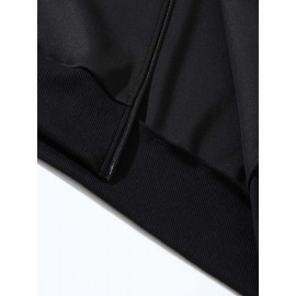 Polyester Knit Graphic Print Bomber Jacket - Men's Casual Reggae Stand Collar Zipper Closure - Fall/Winter Skinny Fit with Pocket Detail