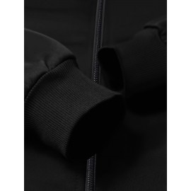 Slim Fit Men's Polyester Athletic Print Design Zip-Up Jacket Casual Stand Collar Fall Winter Coat