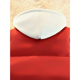 Men'S Hooded Vest - Thickened Warm Sleeveless Jacket with Zipper Closure, Red & Color Block Design, Polyester Lining, Casual Style for Cold Weather, Unisex Couple'S Outerwear, Multiple Colors Available, Winter Vest, Cold Weather Apparel