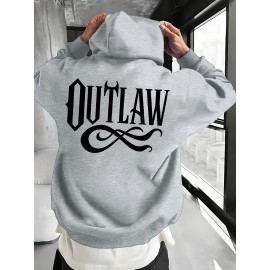 Men's OUTLAW Graphic Hooded Sweatshirt - Black with White Bold Lettering, Heavyweight 300gsm Pullover Hoodie, Casual Winter Warmth, Machine Washable, Streetwear & Outdoor Wear with Chest Pocket & Adjustable Hood