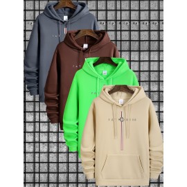 [4pcs Tatoris Print Sweater Set] 4pcs Men's Tatoris Print Sweater Set | Fashionable & Casual Drawstring Hooded Sweaters | Comfortable Long-Sleeved for Autumn & Winter