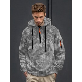 [Heavyweight Camo Hoodie] Heavyweight 290g Men's Camo Print Zip-Up Hoodie | Long Sleeve Pullover with Pockets, Black & Gray Snake Design, Casual Style, Outdoor Sports Wear | Camouflage Print Hoodie | Durable Outdoor Apparel