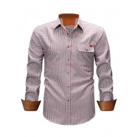 Men's Heavy-Duty Plaid Long Sleeve Dress Shirt - Winter Warmth Collar & Chest Pocket Button, Blue/White/Black/Brown Checkered Pattern, Loose Fit Casual & Formal Button-Up Coat Jacket-like Blazer (Machine Washable)