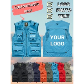 Men's Custom Logo Tactical Vest with ized Logo Printing - Heavy-Duty Multi-Pocket -Grade Vests for Outdoor,, - All-Season Wear (, MOLLE System Compatible, Durable Vest) - Add Your Logo