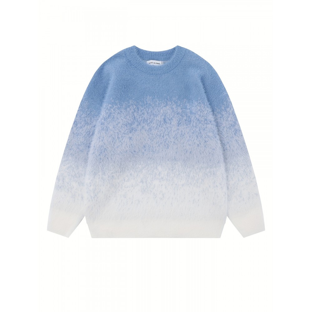 Men's Mid Stretch All Match Knitted Ombre Crew Neck Pullover Sweater for Fall Winter