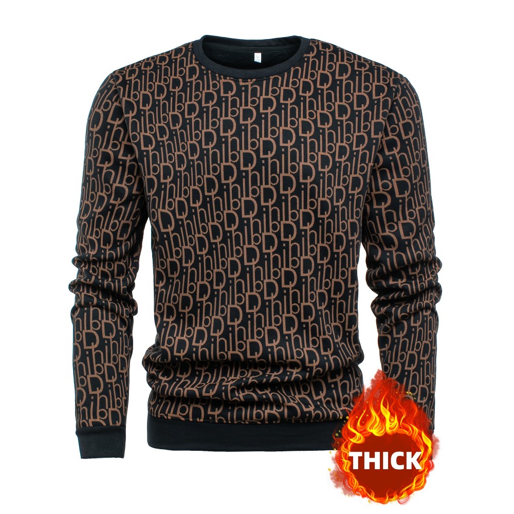 Men's Thermal Fleece-Lined Crewneck Sweatshirt - Thick Winter Warmth with Bold Letter Graphic, Soft Casual Long Sleeve Pullover, Machine Washable Cold Weather Gift for Him, Winter Sweaters, Cold Weather Apparel, Stylish Pullover