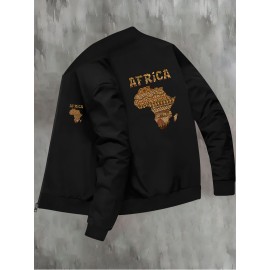 Men's Stylish African Print Zip-Up Jacket - Slim Fit, Beige with 